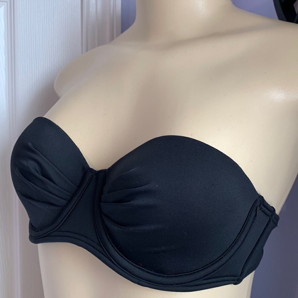 Victoria’s Secret Bra Swim Ruched Bikini Strapless Padded Push Up Top Black 32B